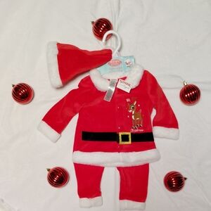 Red Christmas Baby Outfit with Hat